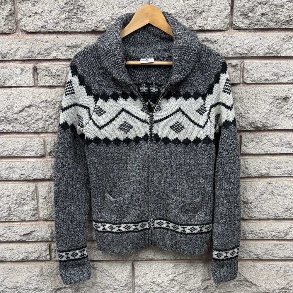 Charcoal and Cream Women's Cardigan